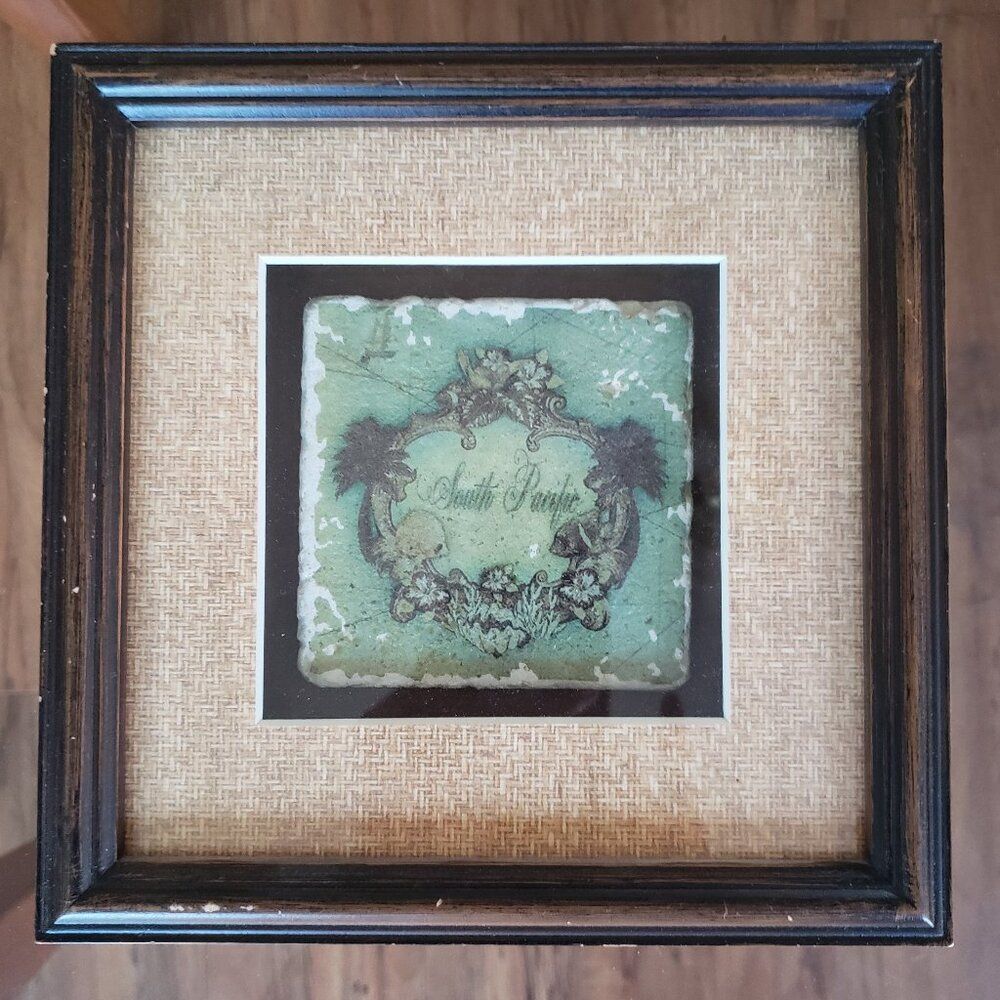 Vintage Sally Ray Cairns Publishing Framed Shadowbox Art Tile - South Pacific